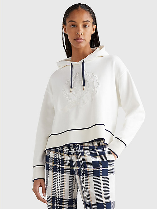 white tommy icons relaxed fit hoody for women tommy hilfiger