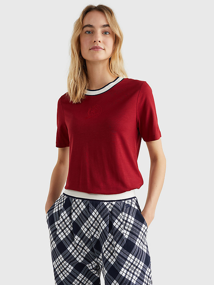 red tommy icons slim fit t-shirt for women tommy hilfiger