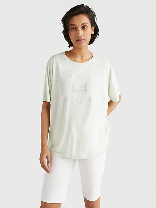 t-shirt décontracté à logo dévoré vert pour femmes tommy hilfiger