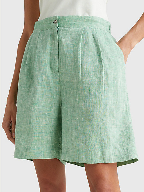 green linen pleated pull-on shorts for women tommy hilfiger
