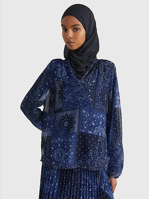 blauw relaxed fit blouse met paisleyprint voor dames - tommy hilfiger