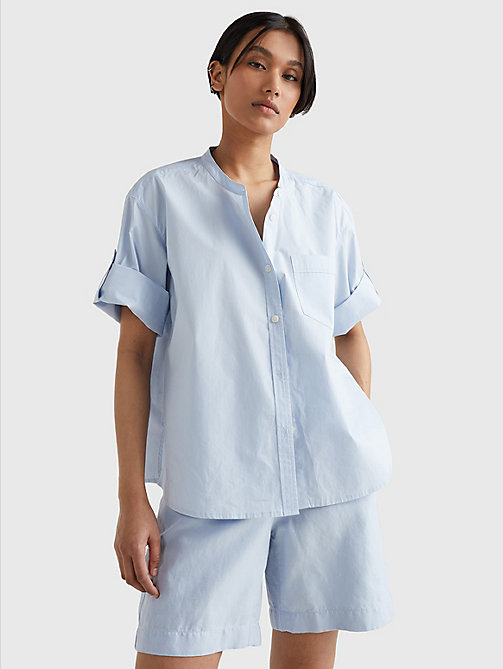 camisa de algodón orgánico con corte amplio azul de mujer tommy hilfiger