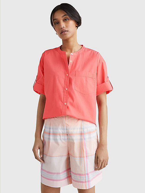 camisa de algodón orgánico con corte amplio rosa de mujer tommy hilfiger