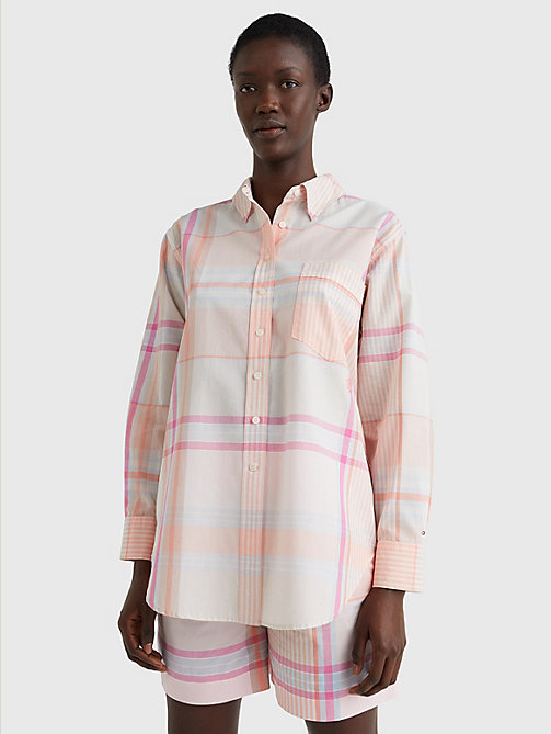 pink madras check relaxed fit shirt for women tommy hilfiger