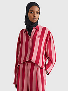 roze tommy icons relaxed fit blouse met embleem voor women - tommy hilfiger