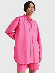 pink organic cotton oversized fit shirt for women tommy hilfiger