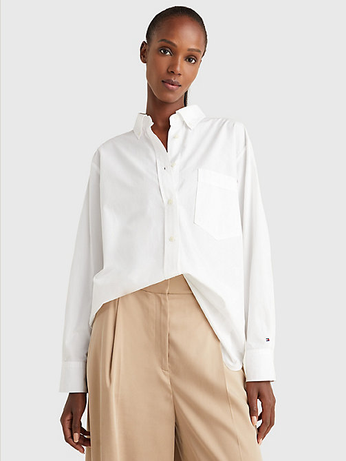 wit oversized overhemd van biologisch katoen voor dames - tommy hilfiger