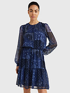 blue paisley print fit and flare dress for women tommy hilfiger