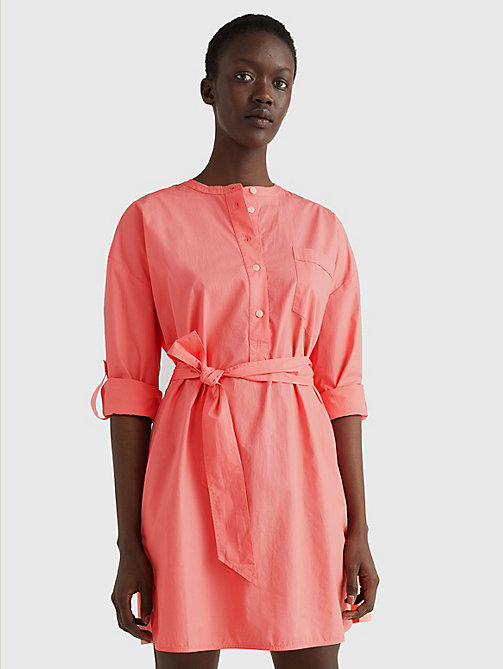 pink organic cotton relaxed fit shirt dress for women tommy hilfiger