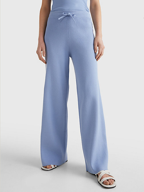 pantalon ample en coton bio côtelé bleu pour femmes tommy hilfiger