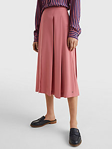 pink pleated monogram embroidery midi skirt for women tommy hilfiger