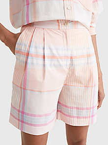 pink madras check relaxed fit shorts for women tommy hilfiger