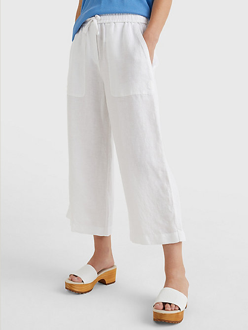 white linen wide leg ankle-length trousers for women tommy hilfiger
