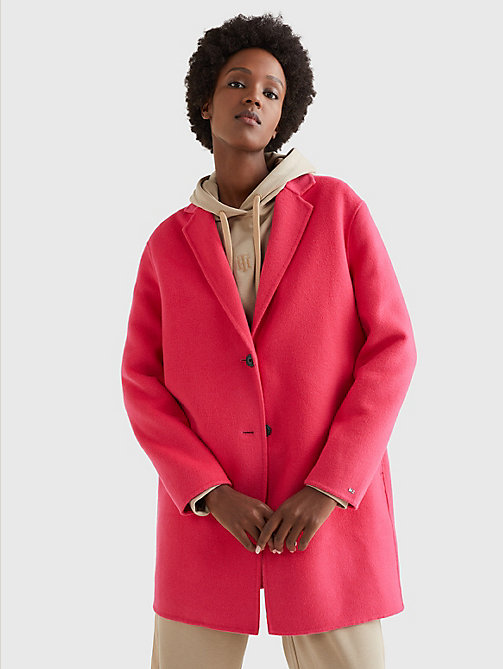 rosa wollmix-mantel mit tommy-detail am kragen für damen - tommy hilfiger