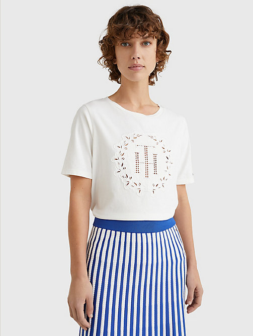 white monogram appliqué t-shirt for women tommy hilfiger
