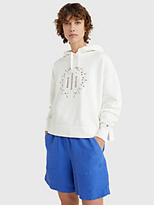 white monogram appliqué relaxed fit hoody for women tommy hilfiger