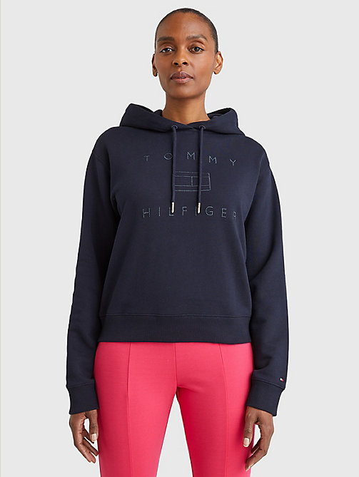 blue metallic logo embroidery hoody for women tommy hilfiger