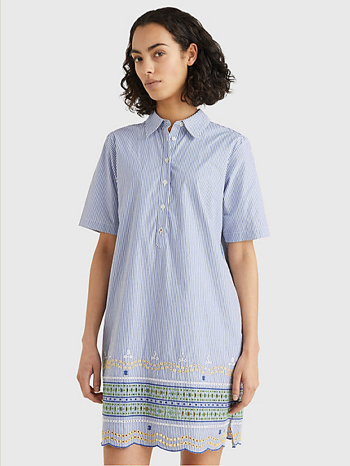 blau kurzärmliges hemdkleid mit stickerei für damen - tommy hilfiger