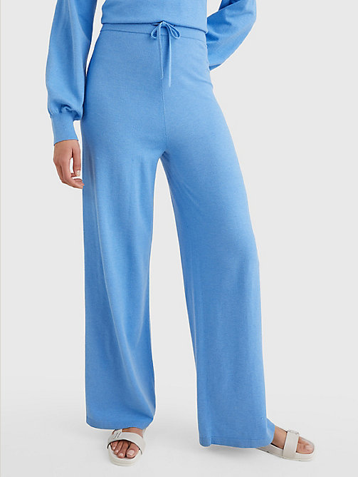 blauw wide flare broek met trekkoord in de taille voor dames - tommy hilfiger