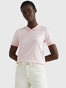 pink natural dye crew neck polo for women tommy hilfiger