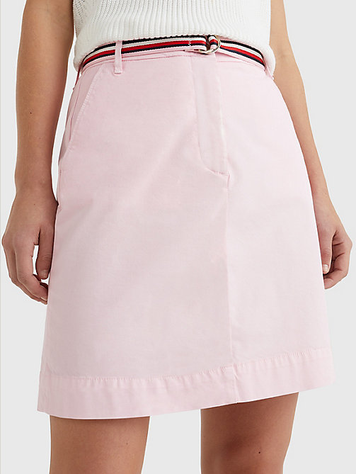 pink signature belt chino mini skirt for women tommy hilfiger