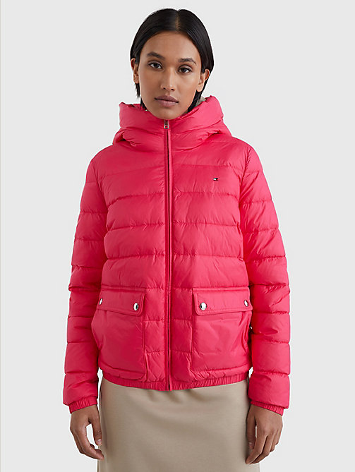 pink th protect hooded padded jacket for women tommy hilfiger