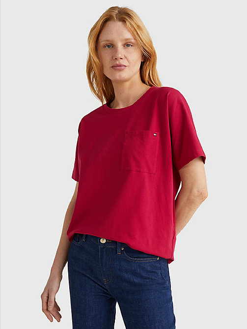 t-shirt décontracté à col rond rouge pour femmes tommy hilfiger