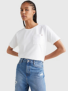 white relaxed fit round neck t-shirt for women tommy hilfiger