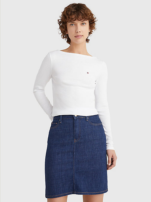 white rib knit slim long sleeve t-shirt for women tommy hilfiger