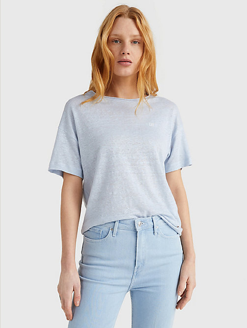 blue linen relaxed fit t-shirt for women tommy hilfiger