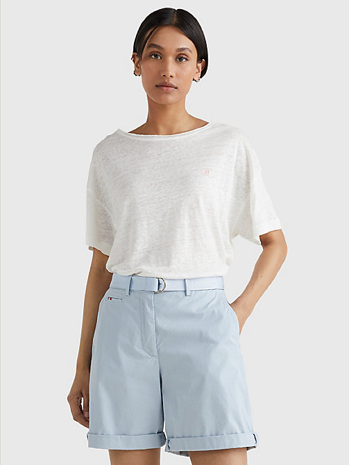 white linen relaxed fit t-shirt for women tommy hilfiger
