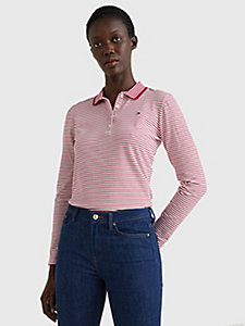 white stripe long sleeve regular fit polo for women tommy hilfiger