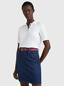 white signature half sleeve relaxed fit polo for women tommy hilfiger