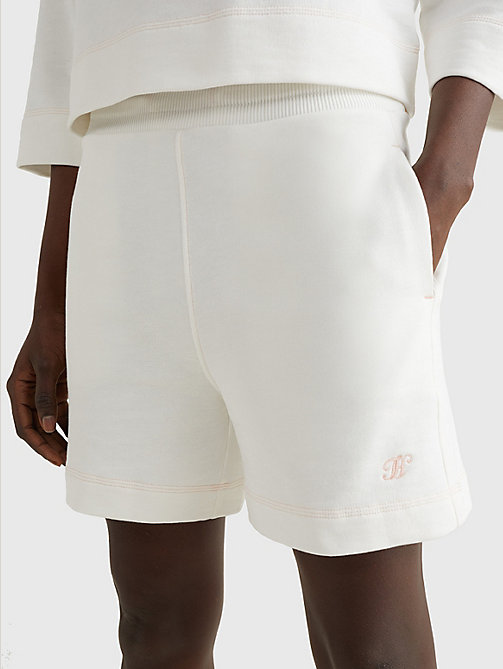 white slub organic cotton terry shorts for women tommy hilfiger