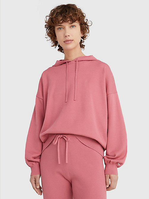 pink soft relaxed fit hoody for women tommy hilfiger