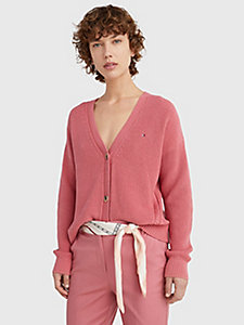 pink rib knit relaxed cardigan for women tommy hilfiger