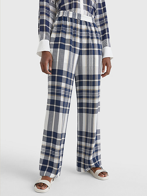 white tommy icons relaxed silk tartan trousers for women tommy hilfiger