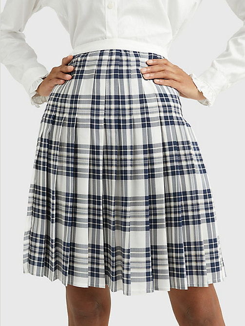 white tommy icons silk tartan pleated skirt for women tommy hilfiger
