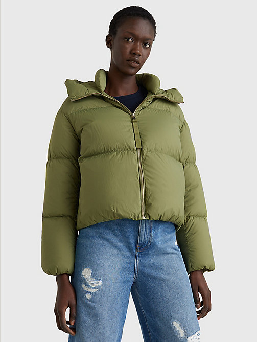 green down-filled relaxed puffer jacket for women tommy hilfiger
