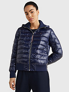 blue high shine sorona® side-zip jacket for women tommy hilfiger