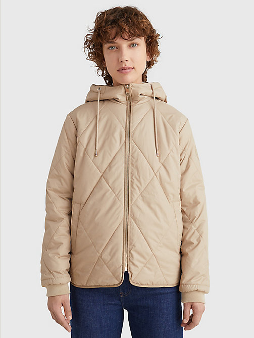 beige diamond-quilted sorona® jacket for women tommy hilfiger