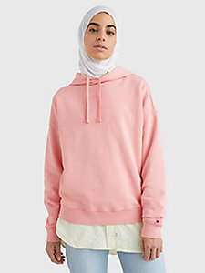 pink logo embroidery relaxed fit hoody for women tommy hilfiger