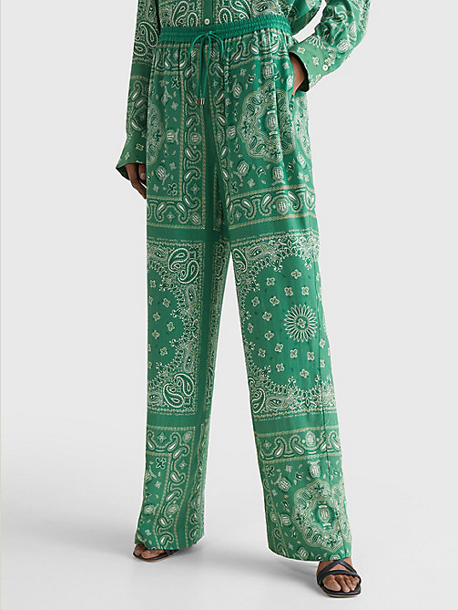 green relaxed fit bandana print viscose trousers for women tommy hilfiger