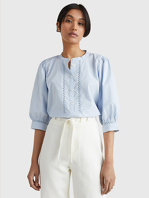 blue relaxed fit henley blouse for women tommy hilfiger