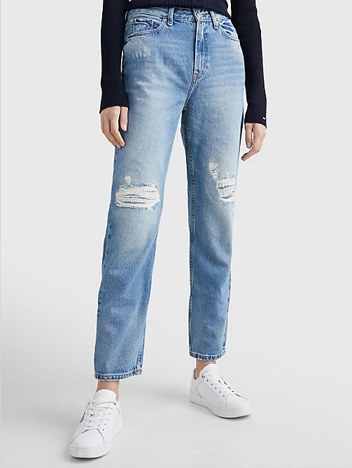 denim high rise straight distressed jeans for women tommy hilfiger