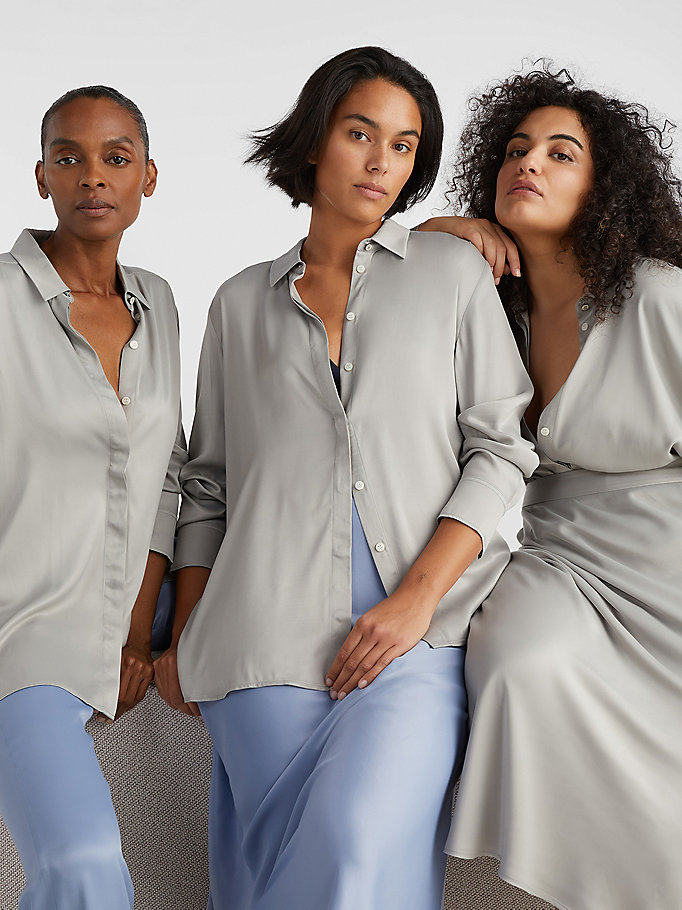 camicia exclusive relaxed fit in raso grigio da women tommy hilfiger