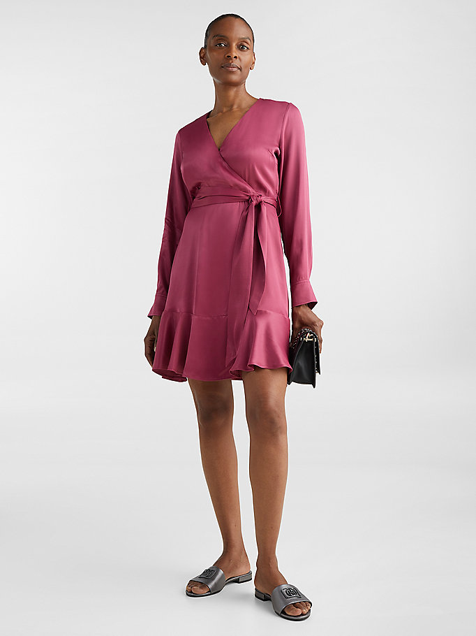Short Satin Wrap Dress | RED | Tommy ...