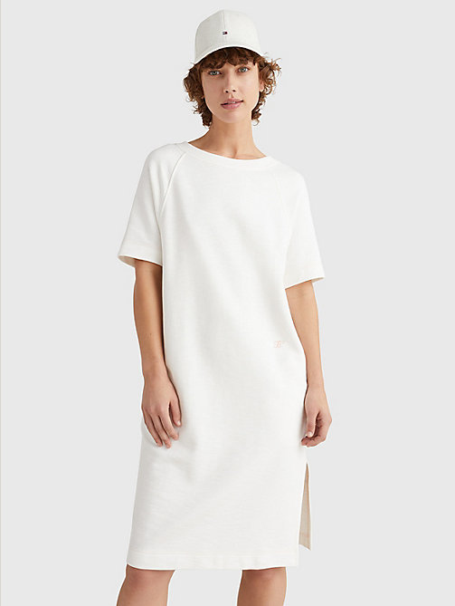 white relaxed fit midi dress for women tommy hilfiger