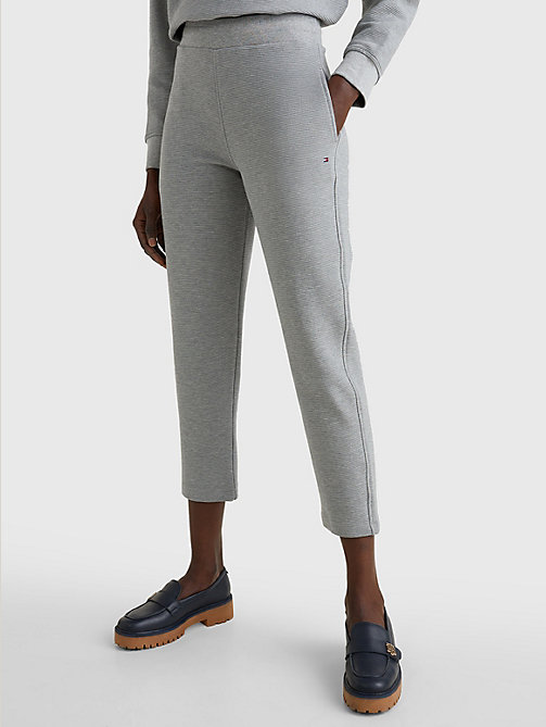 grey tapered ottoman pull-on ankle trousers for women tommy hilfiger