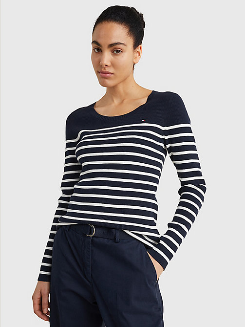 white slim fit stripe jumper for women tommy hilfiger